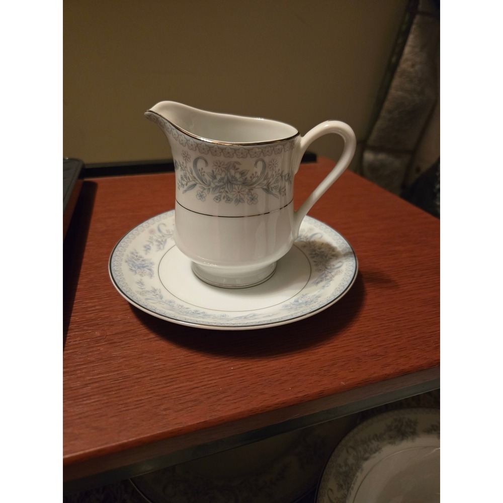 Mikasa Dresden Rose L9009 Fine China Creamer and Saucer Set Blue Floral Japan